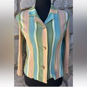 Vintage Silk Jacket by Takashimaya ‎ XXS XS Pink Green Multi Crinkle Fabric EC